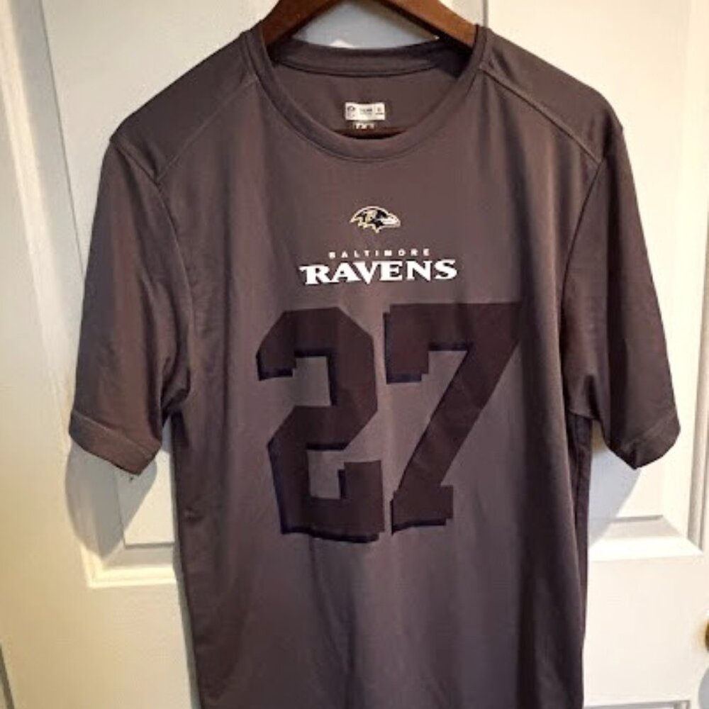 Ray Rice No. 27 NFL Team Apparel Former Baltimore RAVENS X3 Cool Gray Shirt MED